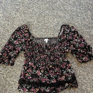 love, Fire Black and Pink Floral Blouse